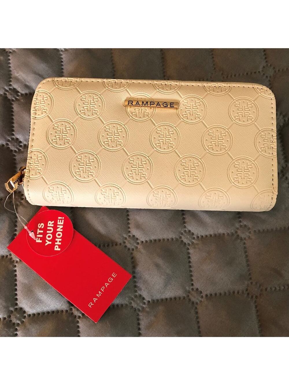 Rampage Embossed Double Zip-Around Wallet Cream NEW